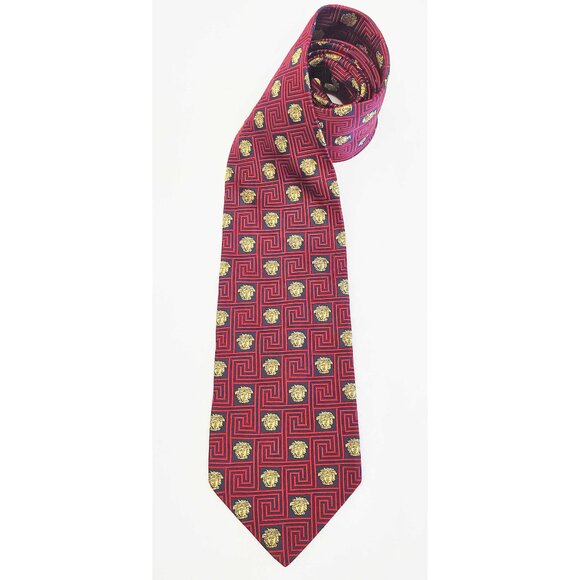 Gianni versace tie red - Gem Gianni Versace Mens Woven Medusa Geometric Design Black Red Gold Neck Tie VTG